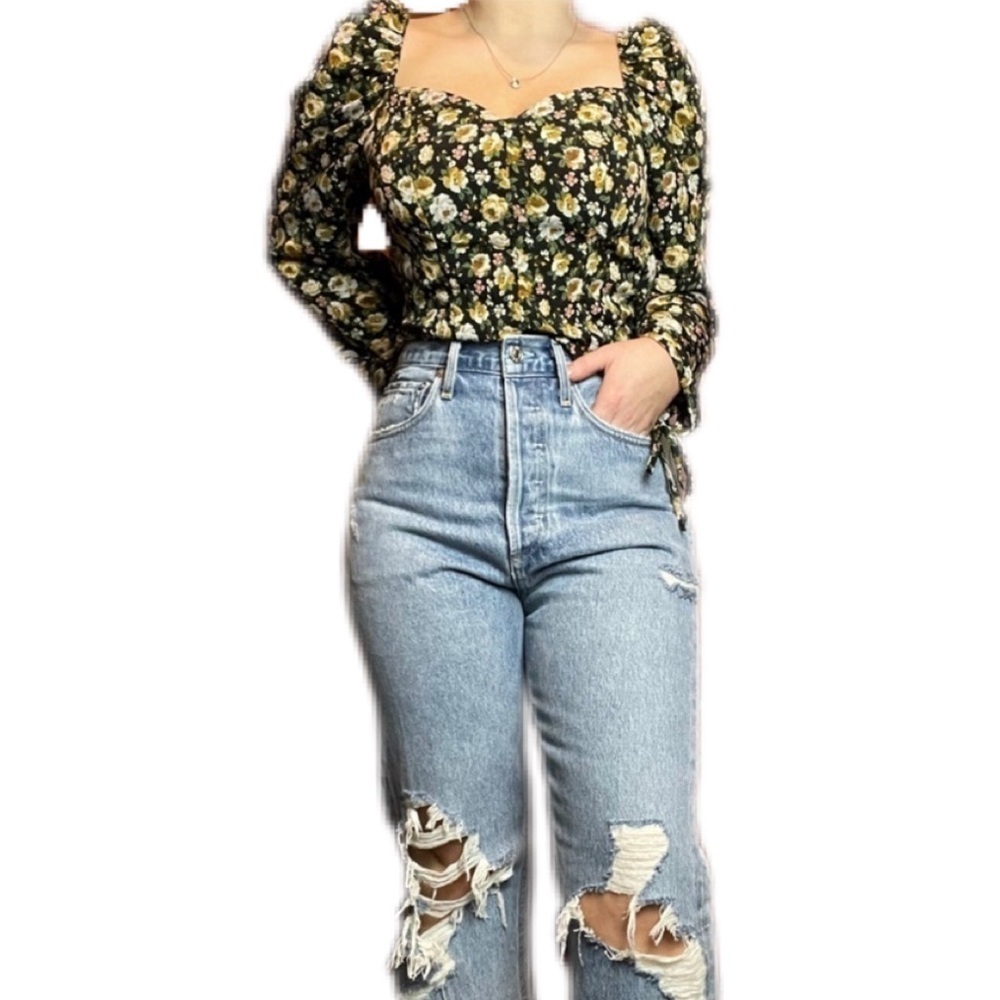 NWT Topshop Floral Ruffle Sleeve Cottagecore Long Sleeve Peasant Blouse 4